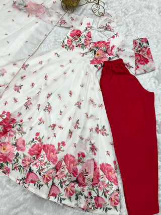White Elegant Festive Anarkali Set – Pure Soft Organza Silk with Dupatta