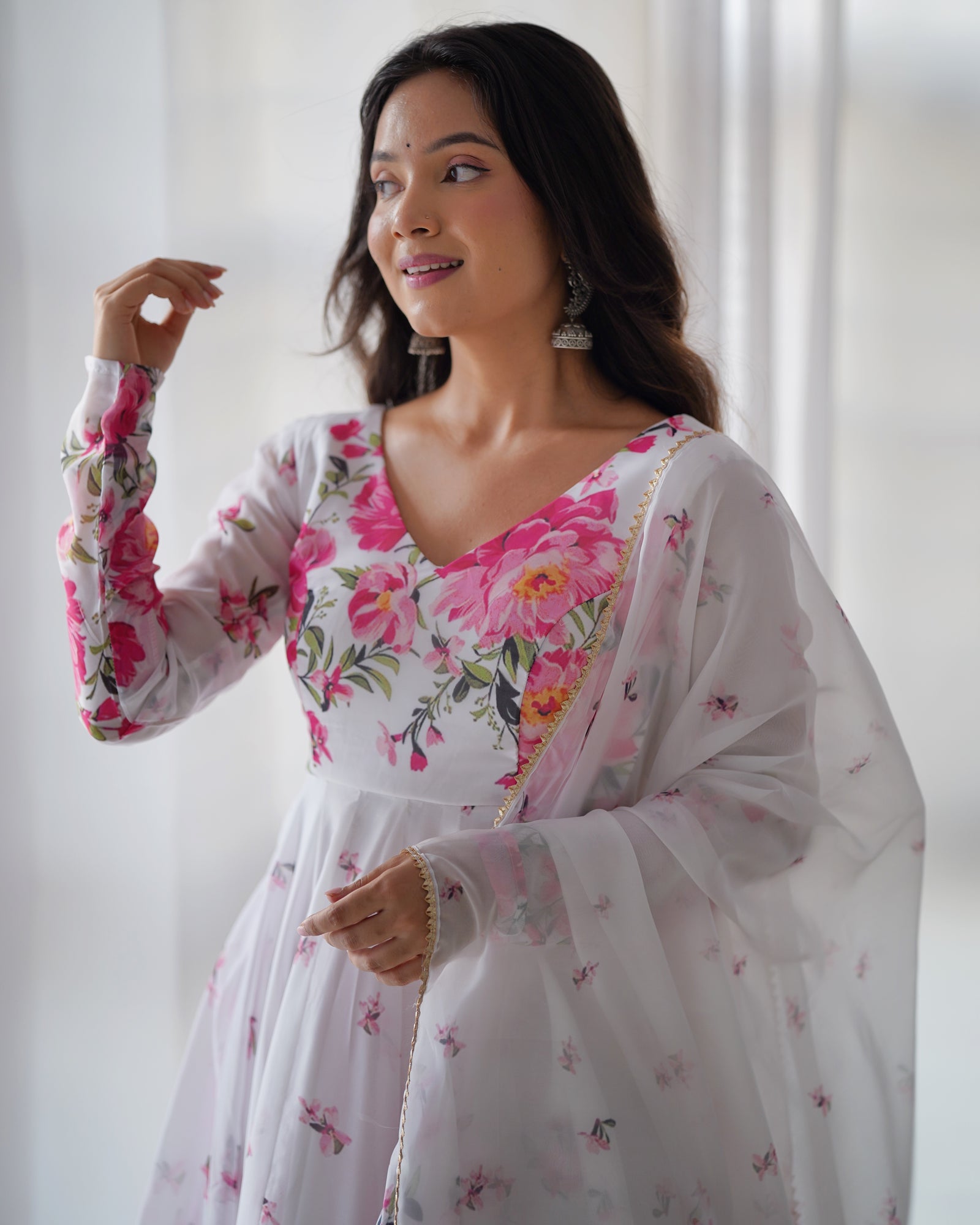 White Elegant Festive Anarkali Set – Pure Soft Organza Silk with Dupatta