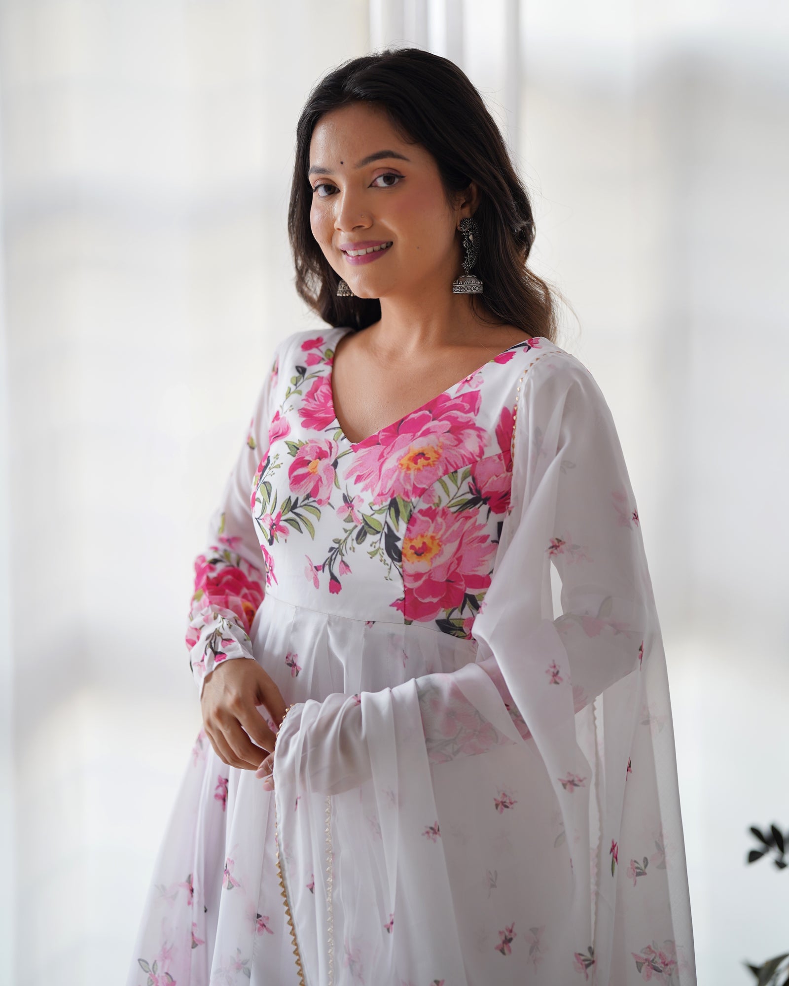 White Elegant Festive Anarkali Set – Pure Soft Organza Silk with Dupatta
