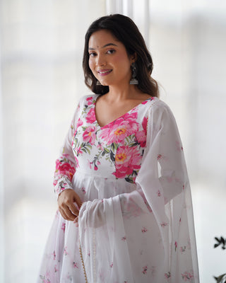 White Elegant Festive Anarkali Set – Pure Soft Organza Silk with Dupatta