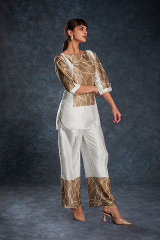 White Elegant Linen Satin Printed Co-Ord Set – Ready to Wear ClothsVilla