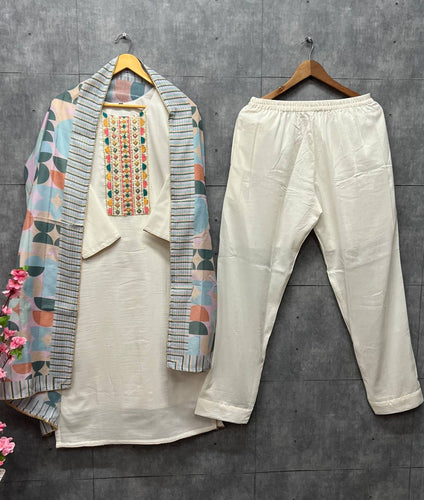 White Elegant Maska Cotton Silk Straight Suit Set with Maslin Cotton Printed Dupatta