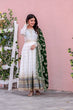 Load image into Gallery viewer, White Elegant Party Wear Heavy Faux Georgette Gown And Green Dupatta Set