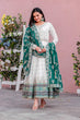 Load image into Gallery viewer, White Elegant Party Wear Heavy Faux Georgette Gown And Sky Blue Dupatta Set