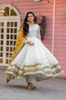 Load image into Gallery viewer, White Elegant Party Wear Heavy Faux Georgette Gown And Yellow Dupatta Set
