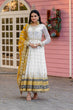 Load image into Gallery viewer, White Elegant Party Wear Heavy Faux Georgette Gown And Yellow Dupatta Set