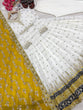 Load image into Gallery viewer, White Elegant Party Wear Heavy Faux Georgette Gown And Yellow Dupatta Set
