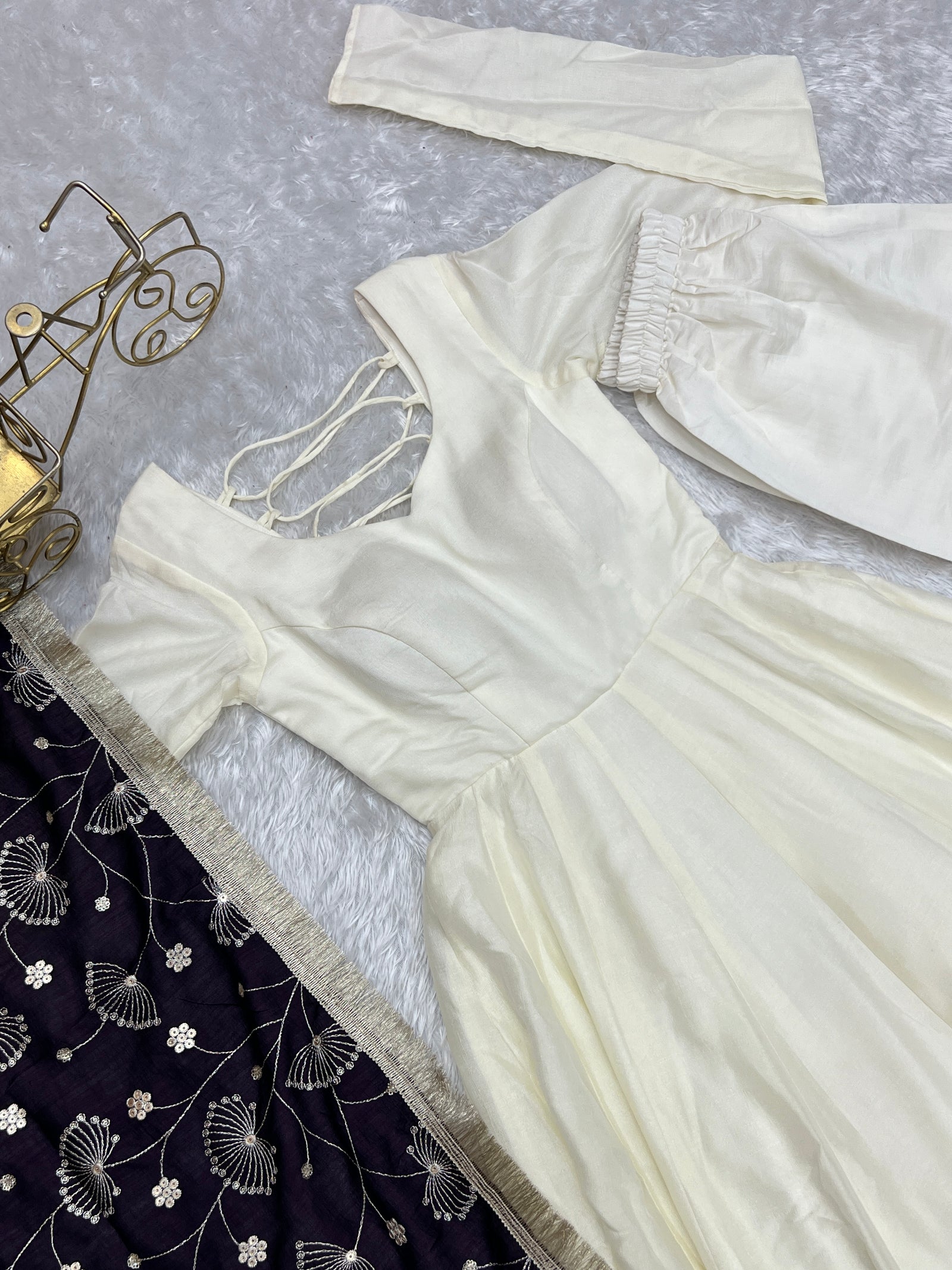 White Elegant Summer Festive Anarkali Suit with Dupatta Set