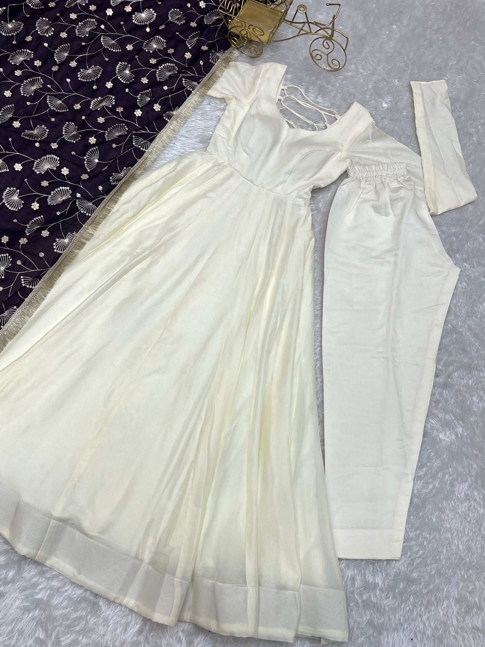 White Elegant Summer Festive Anarkali Suit with Dupatta Set
