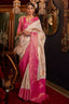 White Elegant Tanchoi Woven Banarasi Silk Blend Saree with Blouse Piece ClothsVilla