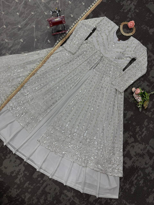 White Elegant Thread & Sequin Work Lehenga Choli Set ClothsVilla