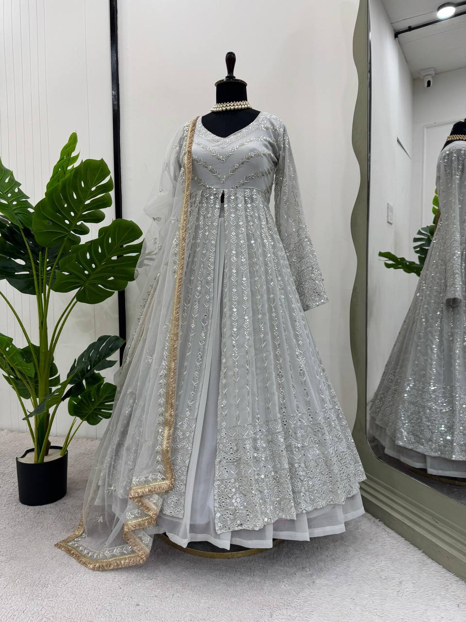White Elegant Thread & Sequin Work Lehenga Choli Set ClothsVilla