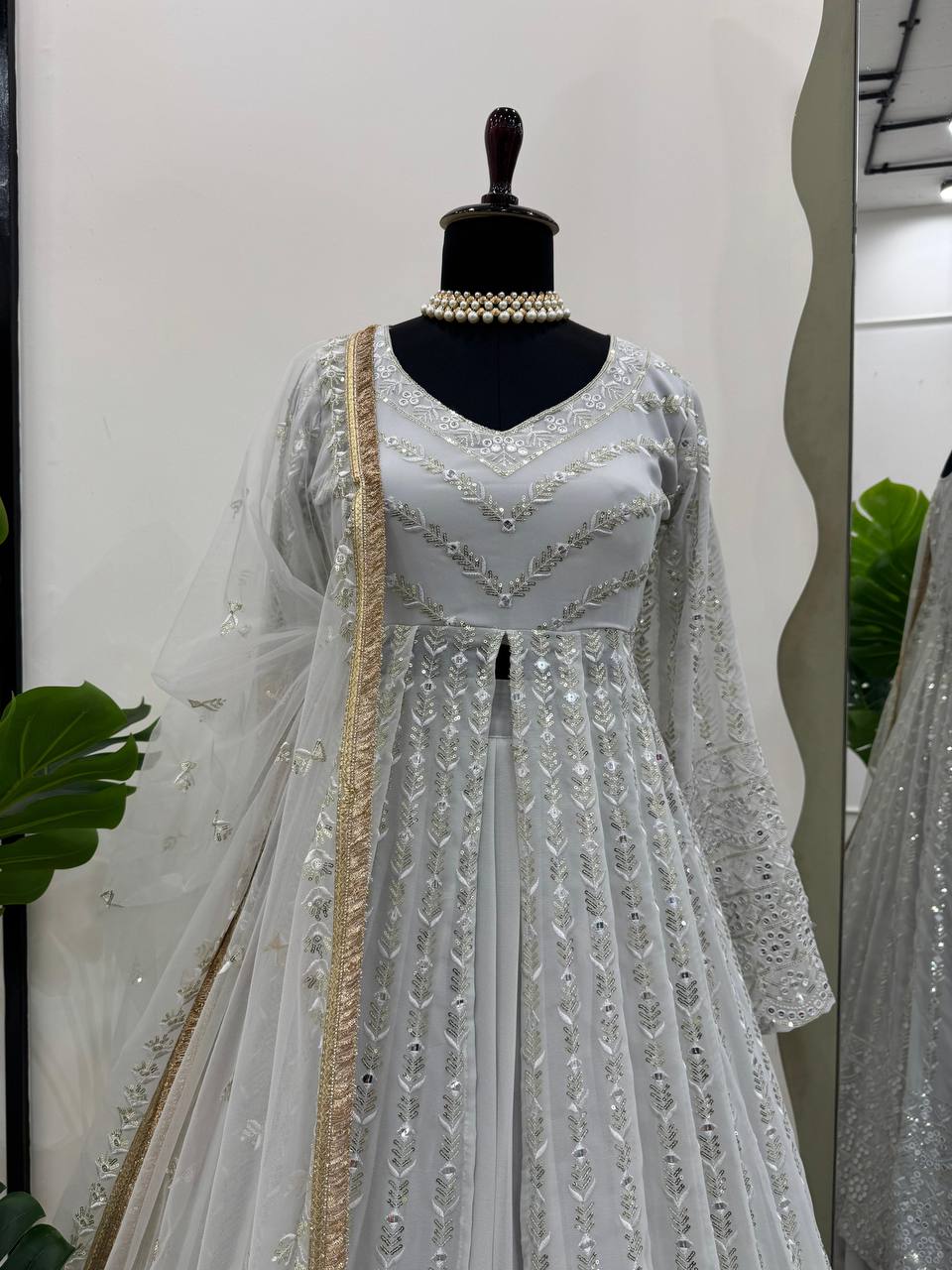 White Elegant Thread & Sequin Work Lehenga Choli Set ClothsVilla