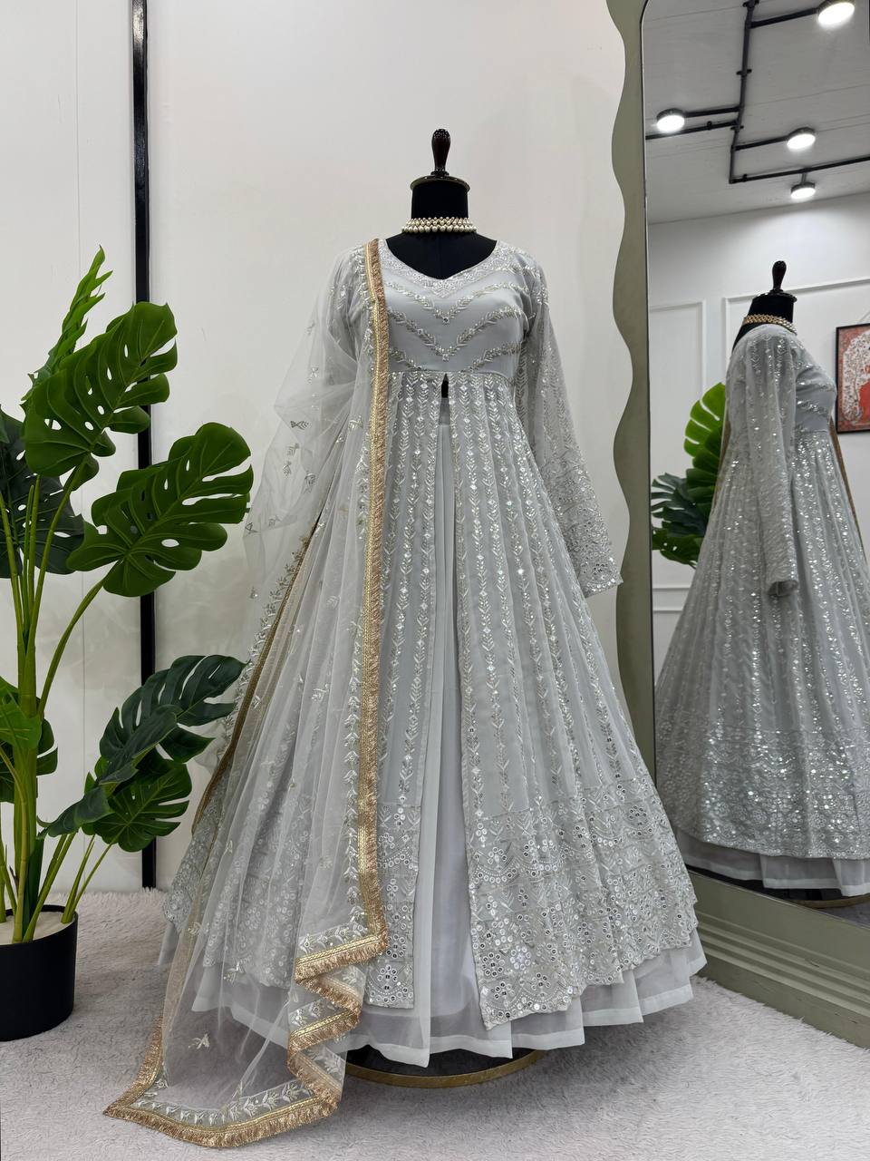 White Elegant Thread & Sequin Work Lehenga Choli Set ClothsVilla