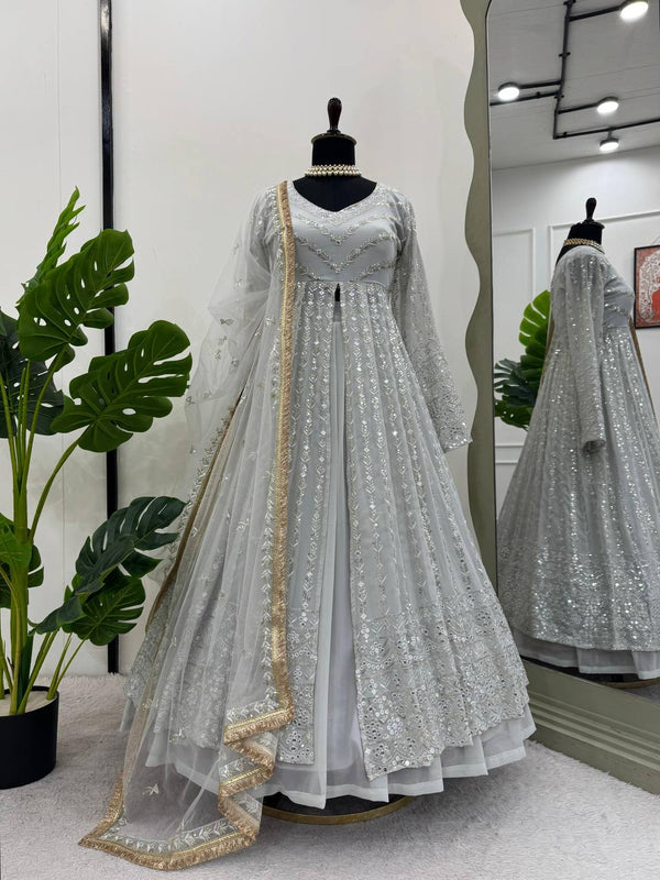 White Elegant Thread & Sequin Work Lehenga Choli Set ClothsVilla