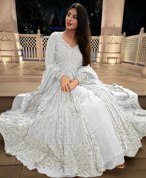 White Elegant Thread & Sequin Work Lehenga Choli Set ClothsVilla Main image