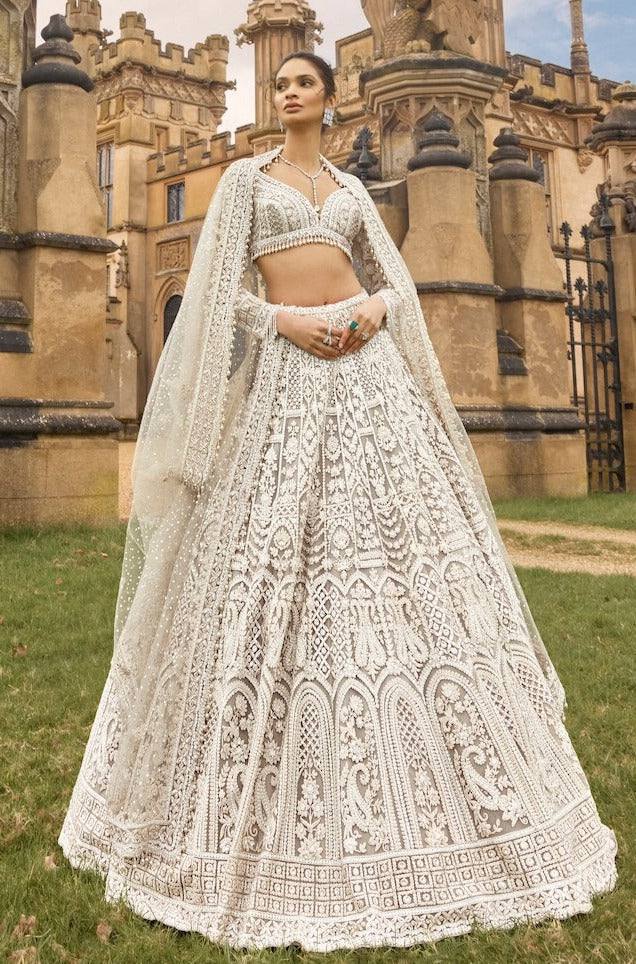 White Embellished Net Lehenga Set Secondary image