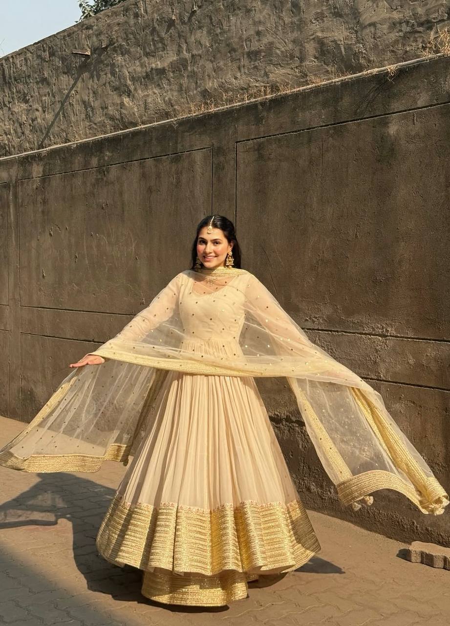 White Embroidered Anarkali Suit ClothsVilla
