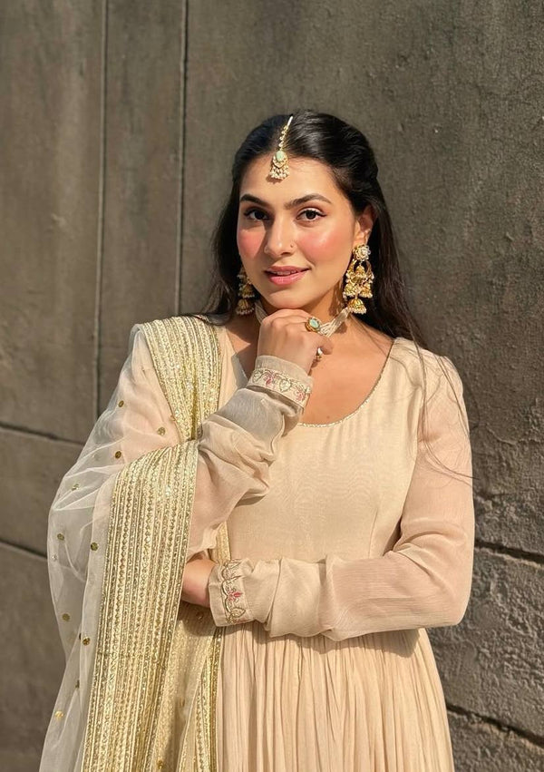 White Embroidered Anarkali Suit ClothsVilla