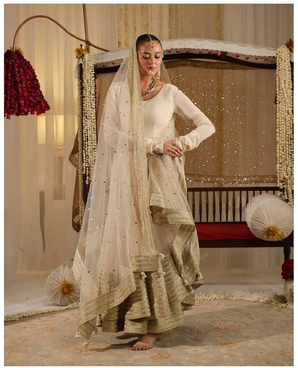 White Embroidered Anarkali Suit ClothsVilla