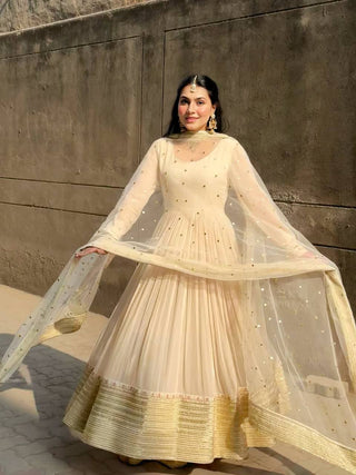 White Embroidered Anarkali Suit ClothsVilla