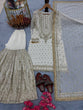 Load image into Gallery viewer, White Embroidered Faux Georgette Plazzo Set with Sequins Work &amp; Lace Dupatta ClothsVilla