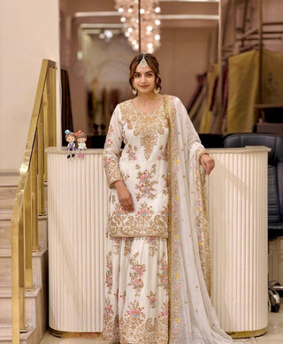 White Embroidered Palazzo Suit ClothsVilla