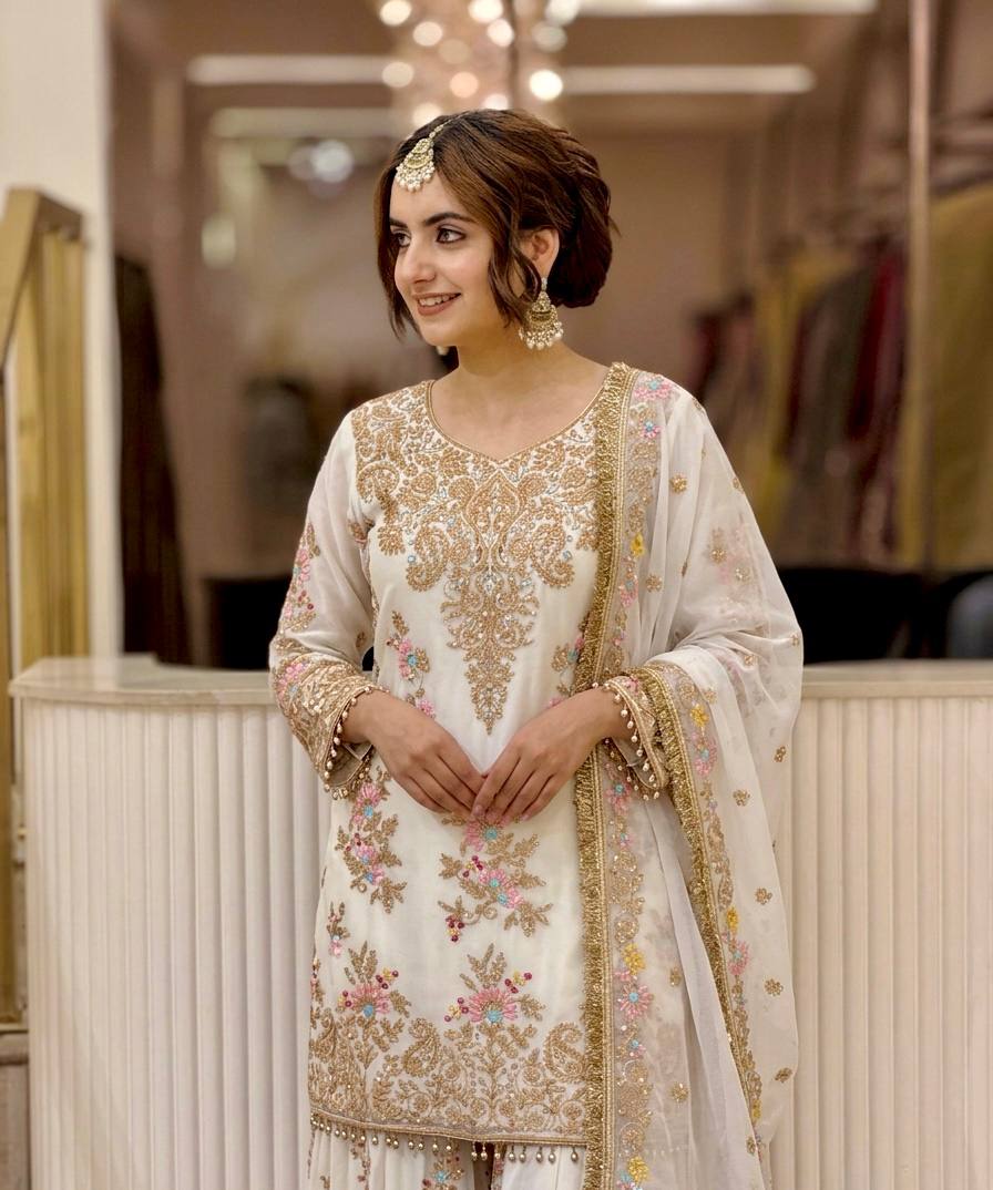 White Embroidered Palazzo Suit ClothsVilla