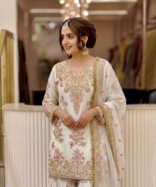 White Embroidered Palazzo Suit ClothsVilla
