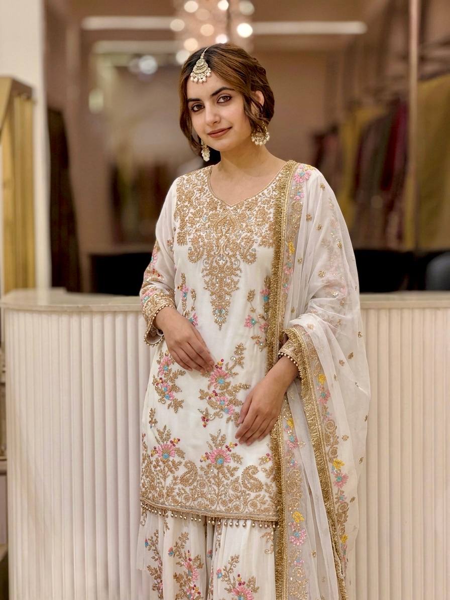 White Embroidered Palazzo Suit ClothsVilla