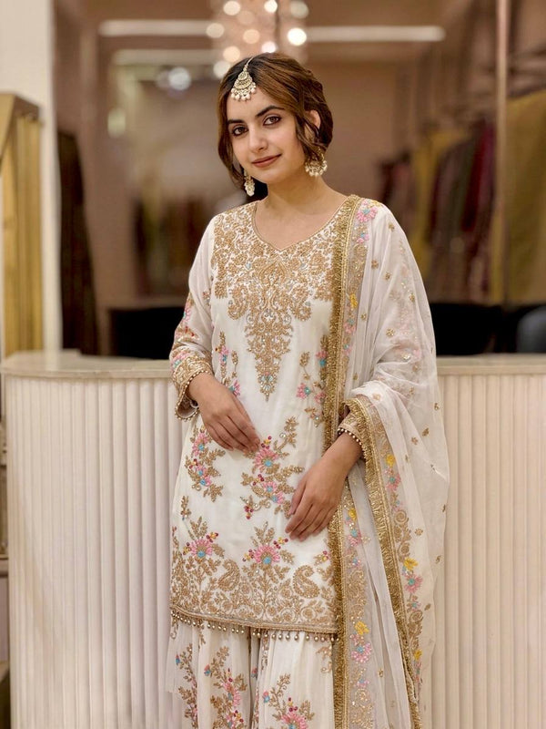 White Embroidered Palazzo Suit ClothsVilla