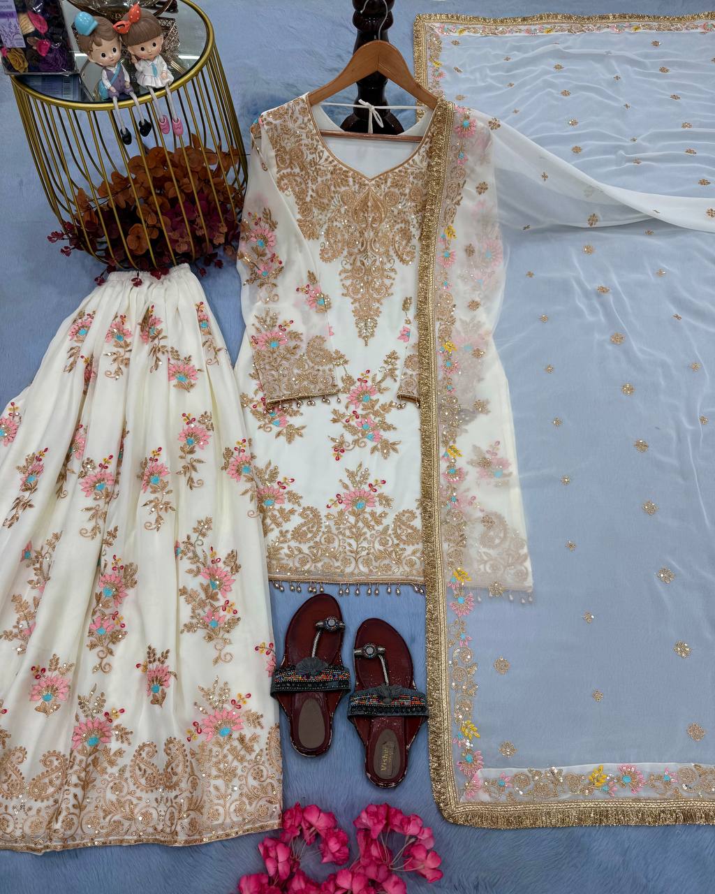 White Embroidered Palazzo Suit ClothsVilla