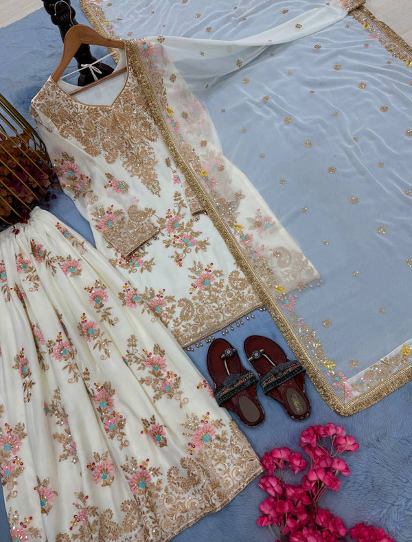 White Embroidered Palazzo Suit ClothsVilla