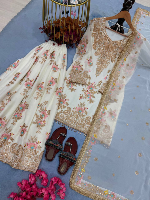 White Embroidered Palazzo Suit ClothsVilla