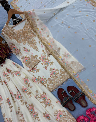 White Embroidered Palazzo Suit ClothsVilla