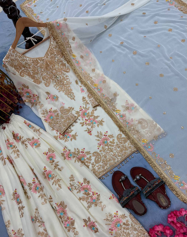White Embroidered Palazzo Suit ClothsVilla