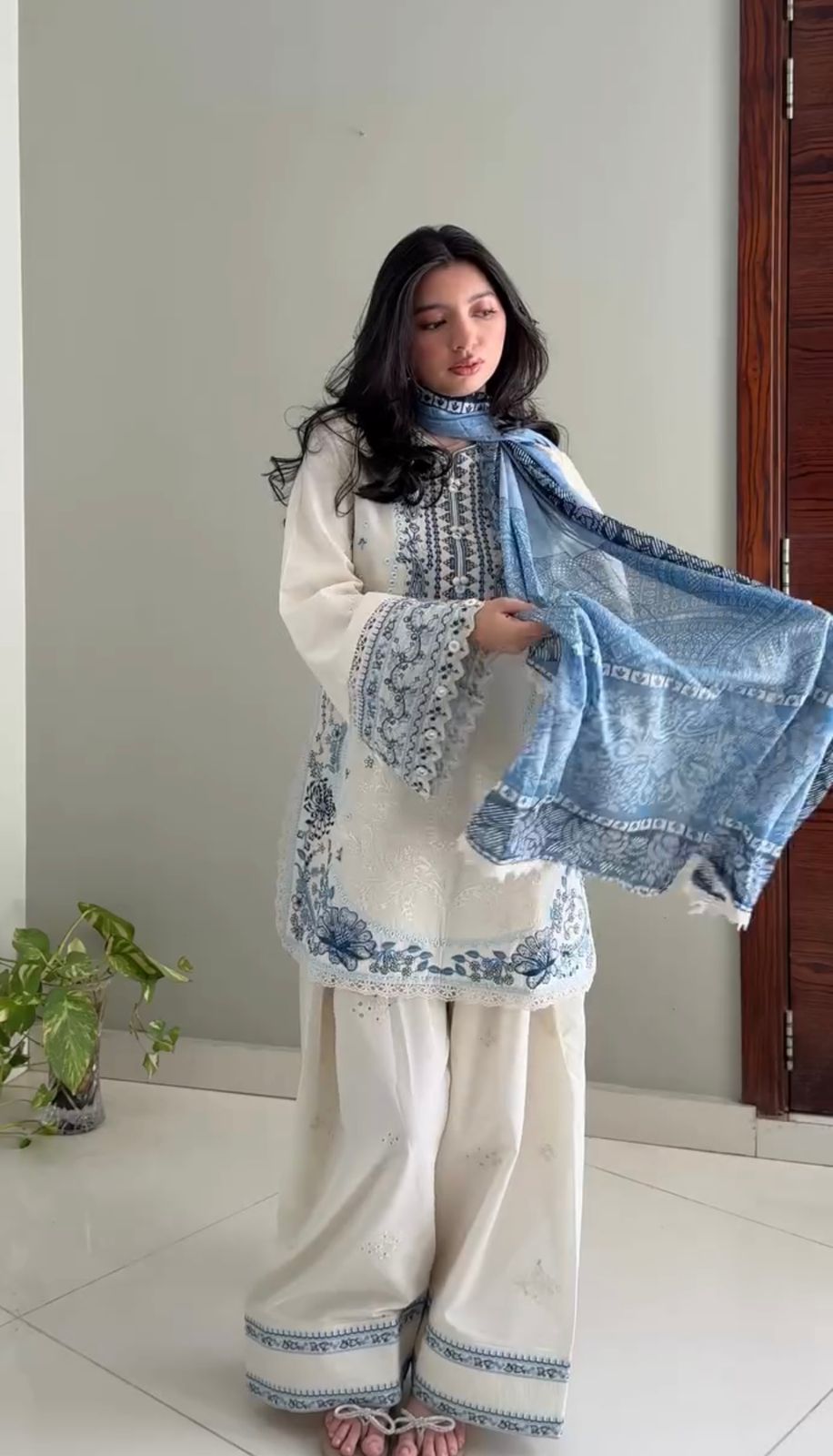 White Embroidered Satin Farshi Palazzo Set ClothsVilla