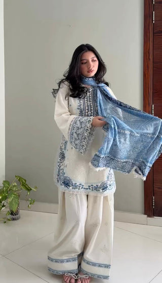 White Embroidered Satin Farshi Palazzo Set ClothsVilla