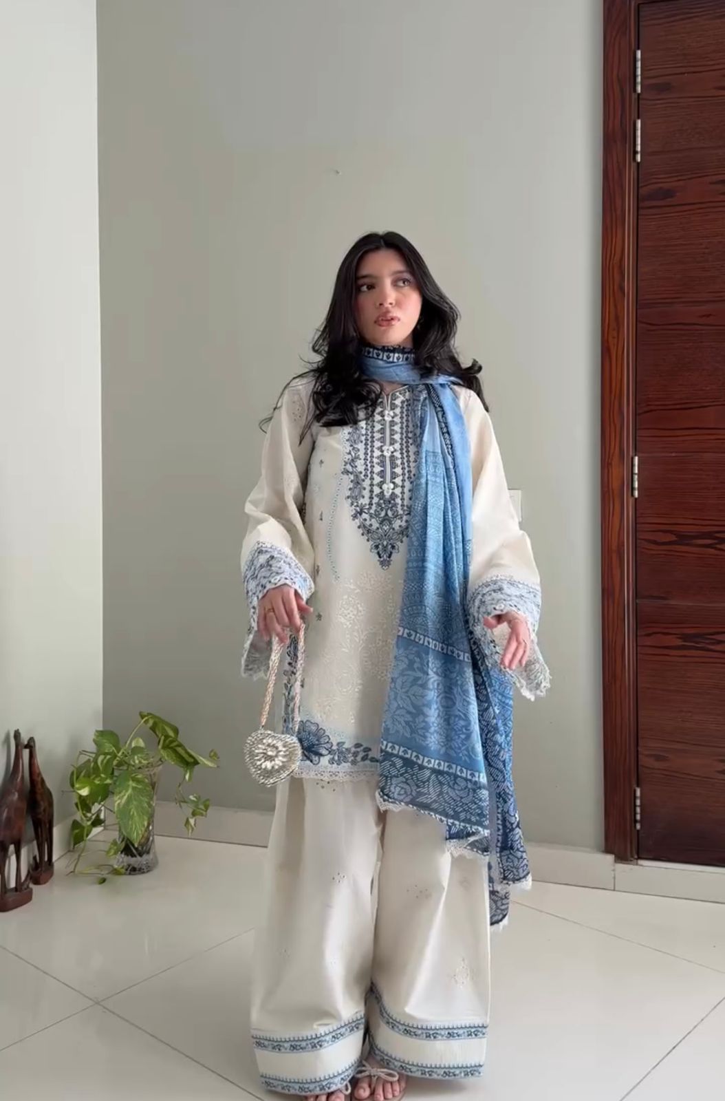 White Embroidered Satin Farshi Palazzo Set ClothsVilla