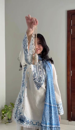 White Embroidered Satin Farshi Palazzo Set ClothsVilla