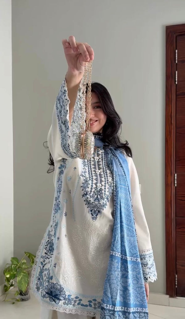 White Embroidered Satin Farshi Palazzo Set ClothsVilla