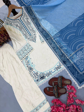 White Embroidered Satin Farshi Palazzo Set ClothsVilla