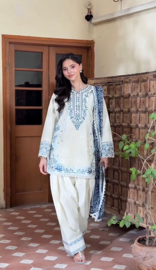 White Embroidered Satin Farshi Palazzo Set ClothsVilla