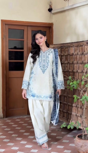 White Embroidered Satin Farshi Palazzo Set ClothsVilla