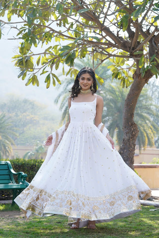 Luxury White Embroidered Sequin Gown with Designer Dupatta ClothsVilla