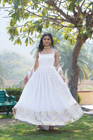 Luxury White Embroidered Sequin Gown with Designer Dupatta ClothsVilla