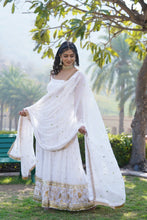 Load image into Gallery viewer, Luxury White Embroidered Sequin Gown with Designer Dupatta ClothsVilla
