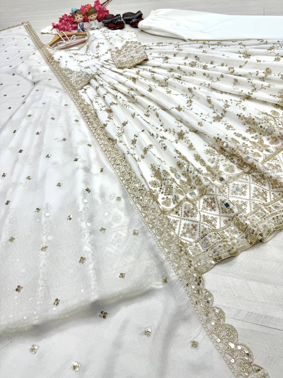 White Embroidery Silk Anarkali Gown ClothsVilla