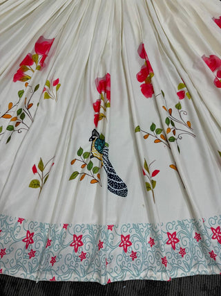 White Ethnic White Elegance Semi-Stitched Lehenga Choli Set – Premium Reyon with Real Mirror & Sequins Work ClothsVilla