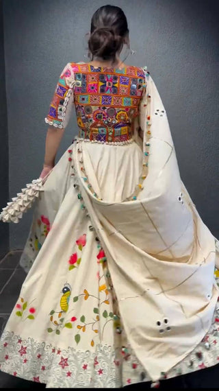 White Ethnic White Elegance Semi-Stitched Lehenga Choli Set – Premium Reyon with Real Mirror & Sequins Work ClothsVilla